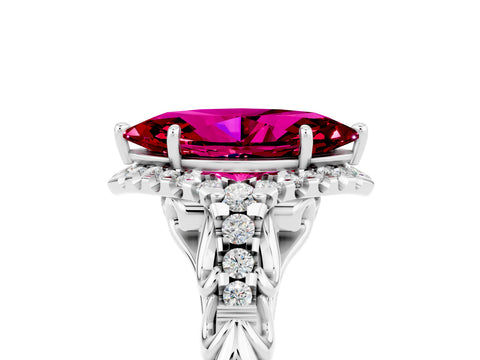 White gold Marquise Cut Garnet Solitaire Ring with Hidden Halo and Pavé Band_17