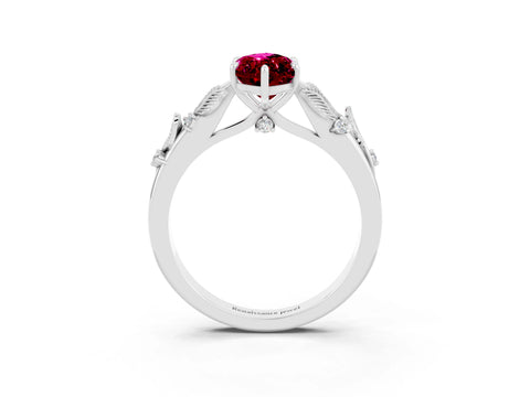White gold Marquise Cut Garnet Solitaire Ring with Leaf Motif Band and Four-Prong Setting_15