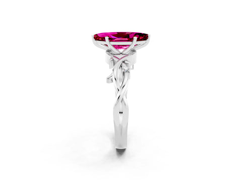 White gold Marquise Cut Garnet Solitaire Ring with Milgrain Pavé Band and Four-Prong Setting_14