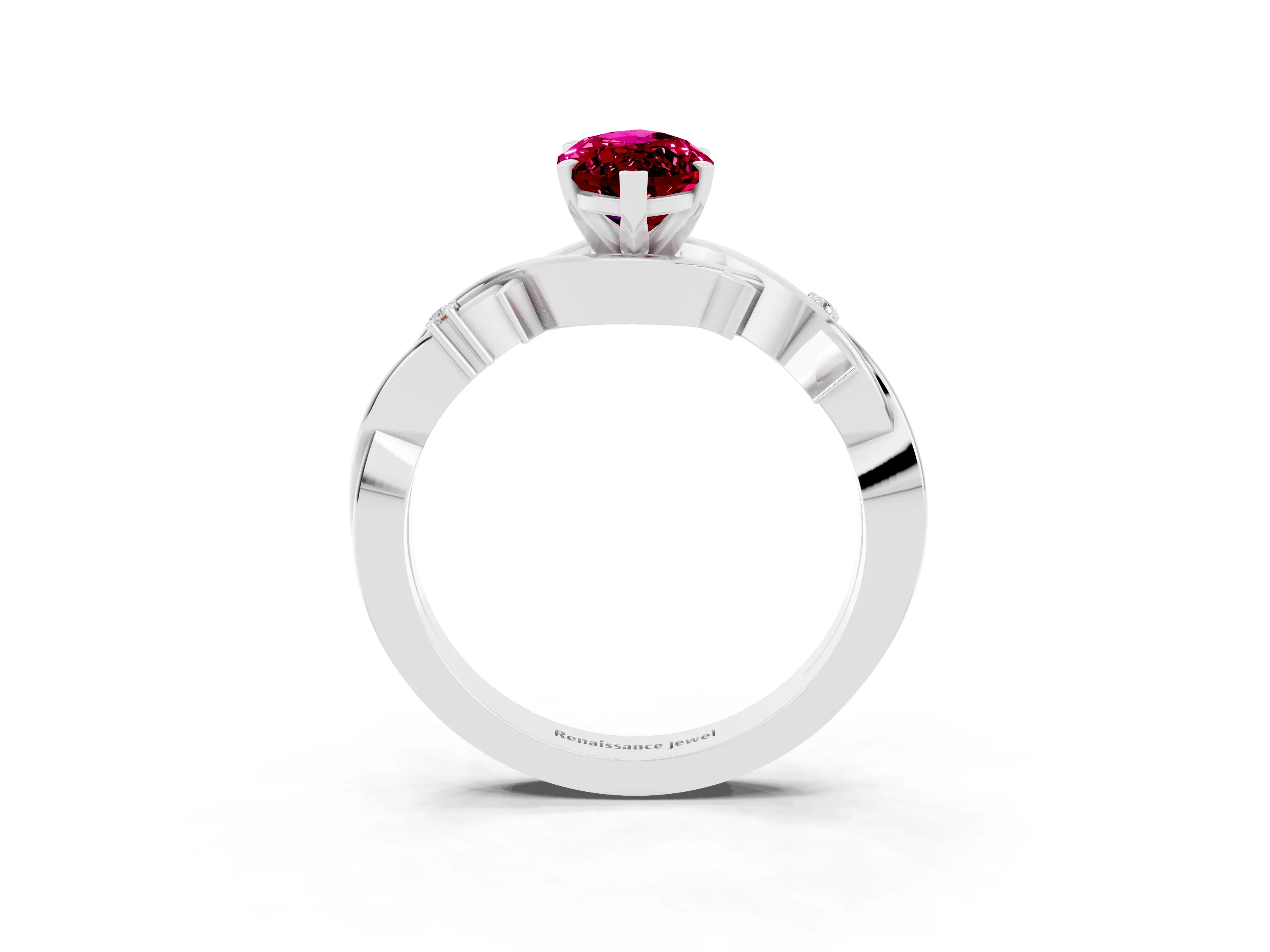 White gold Marquise Cut Garnet Solitaire Ring with Milgrain Pavé Band and Four-Prong Setting_15