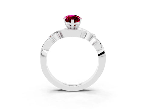 White gold Marquise Cut Garnet Solitaire Ring with Milgrain Pavé Band and Four-Prong Setting_15