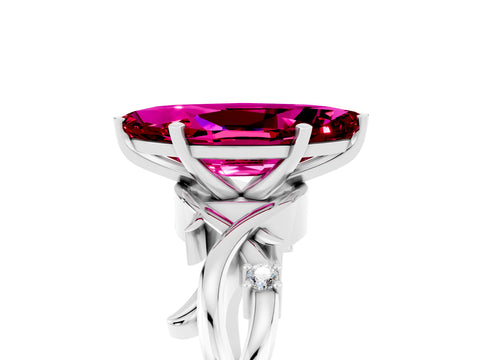 White gold Marquise Cut Garnet Solitaire Ring with Milgrain Pavé Band and Four-Prong Setting_17