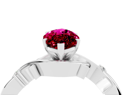White gold Marquise Cut Garnet Solitaire Ring with Milgrain Pavé Band and Four-Prong Setting_40