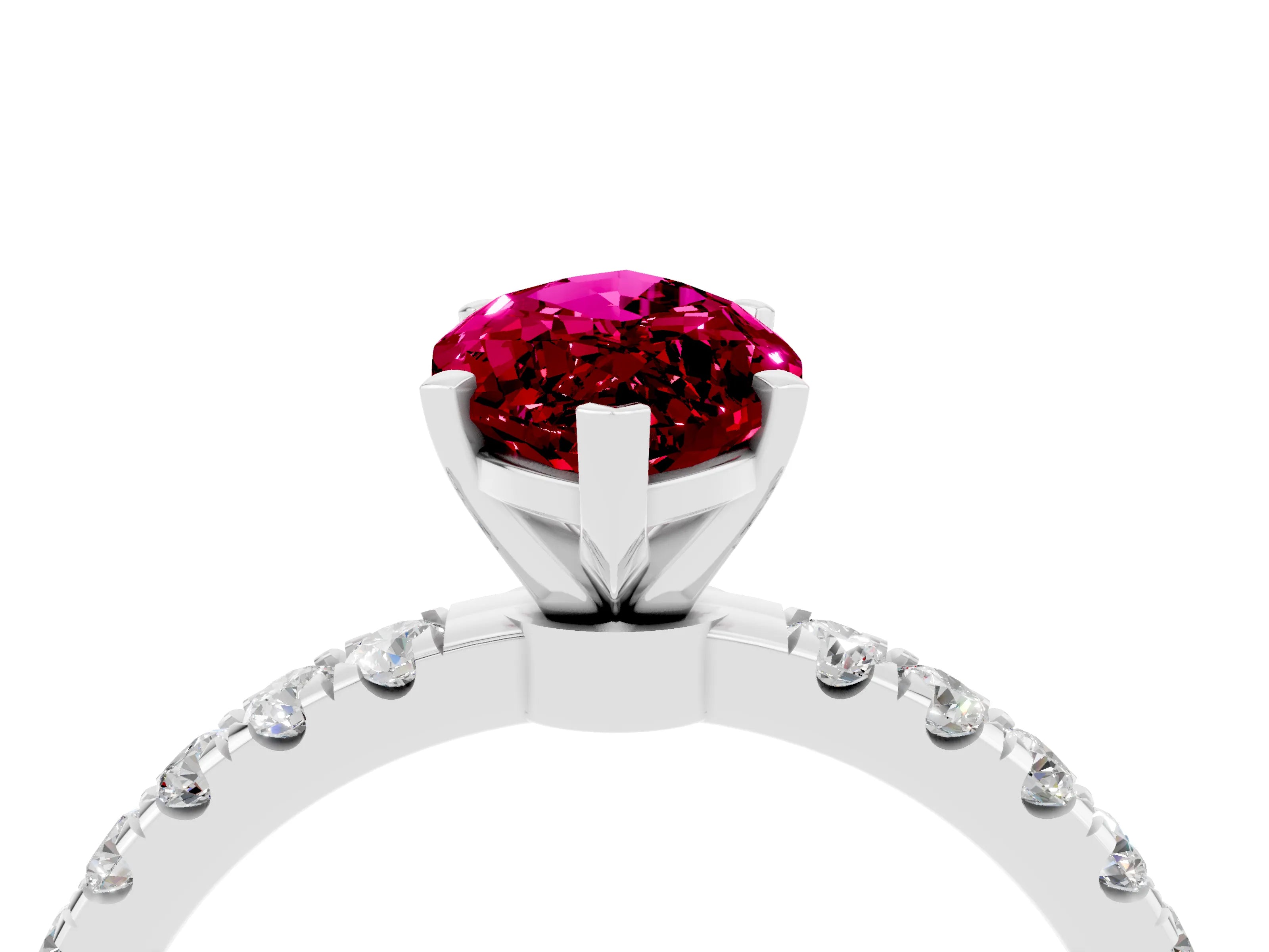 White gold Marquise Cut Garnet Solitaire Ring with Pavé Accents and Four-Prong Setting_4