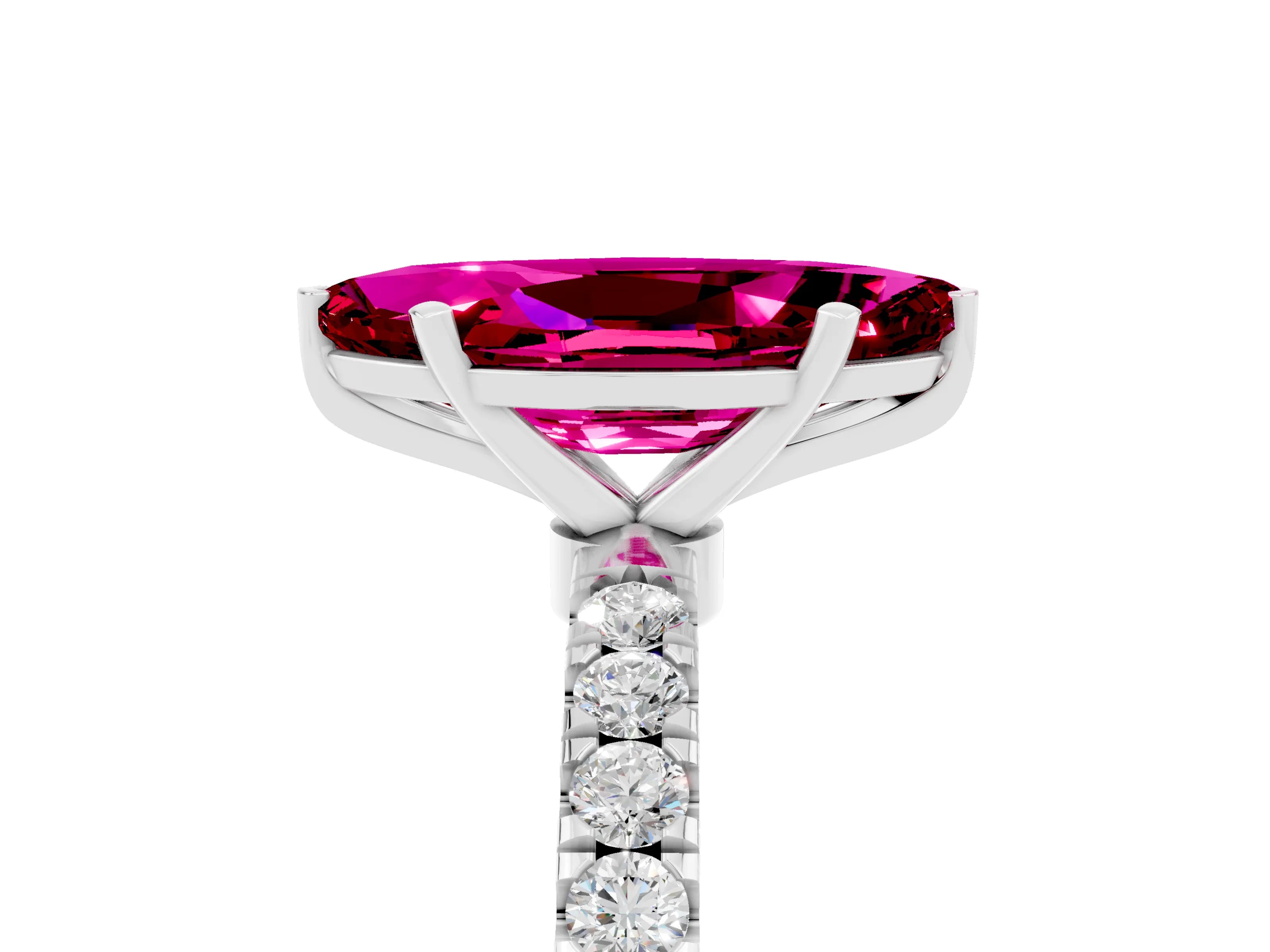 White gold Marquise Cut Garnet Solitaire Ring with Pavé Accents and Four-Prong Setting_5