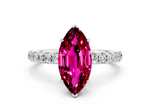 White gold Marquise Cut Garnet Solitaire Ring with Pavé Accents and Four-Prong Setting