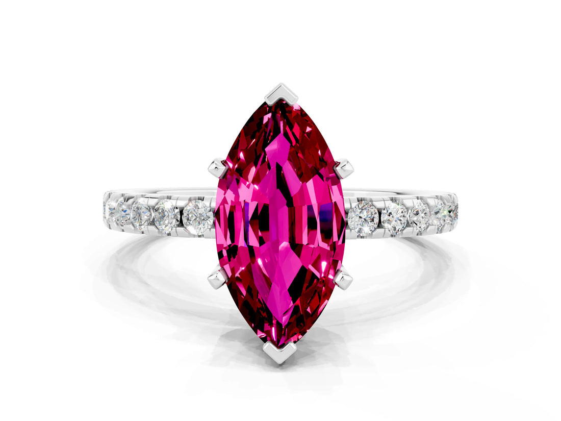 White gold Marquise Cut Garnet Solitaire Ring with Pavé Band and Four-Prong Setting_24