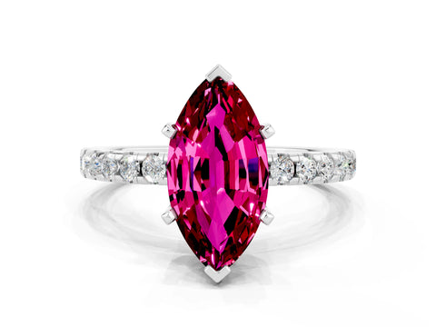 White gold Marquise Cut Garnet Solitaire Ring with Pavé Band and Four-Prong Setting_24