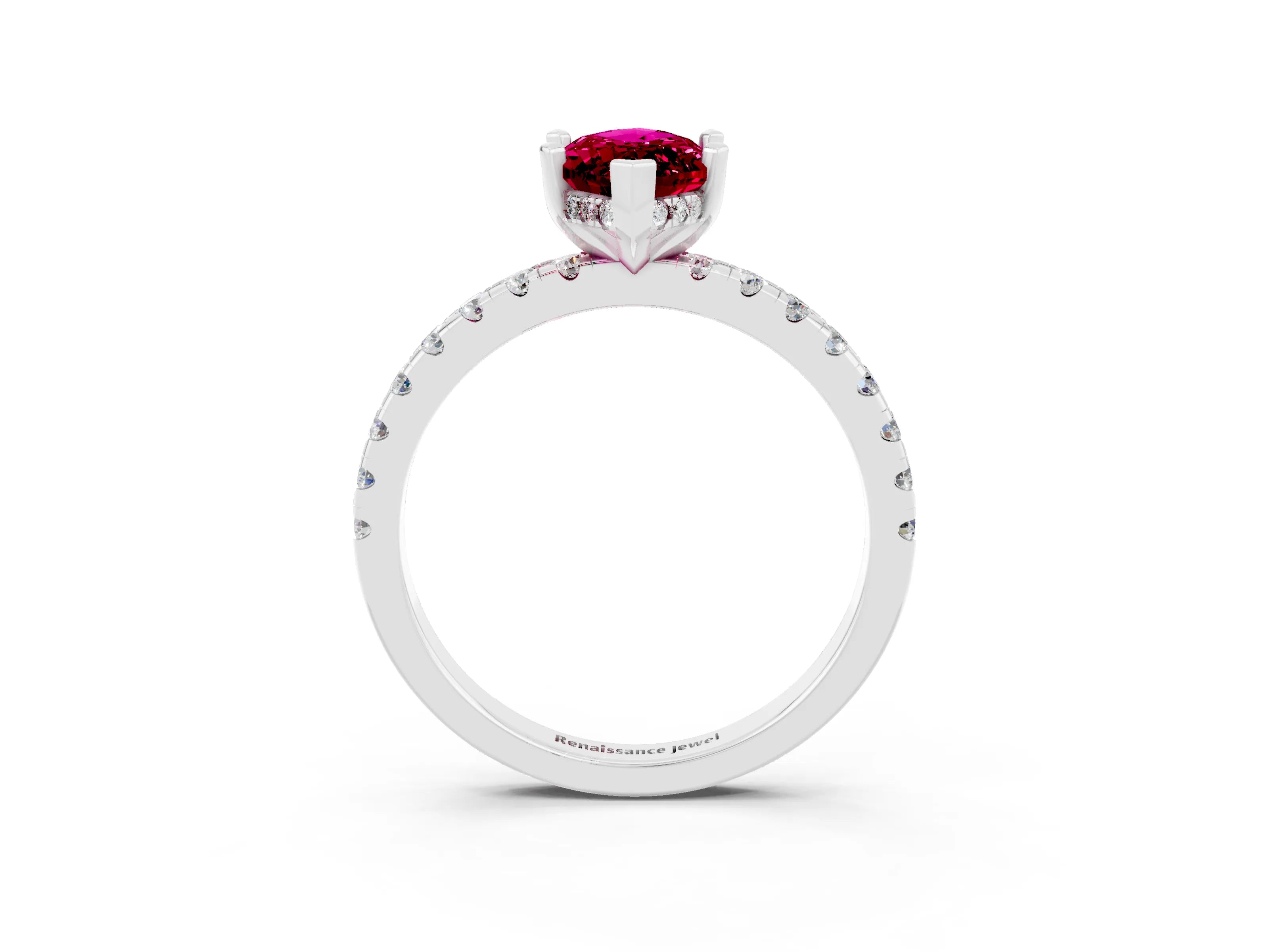 White gold Marquise Cut Garnet Solitaire Ring with Pavé Band and Four-Prong Setting_27