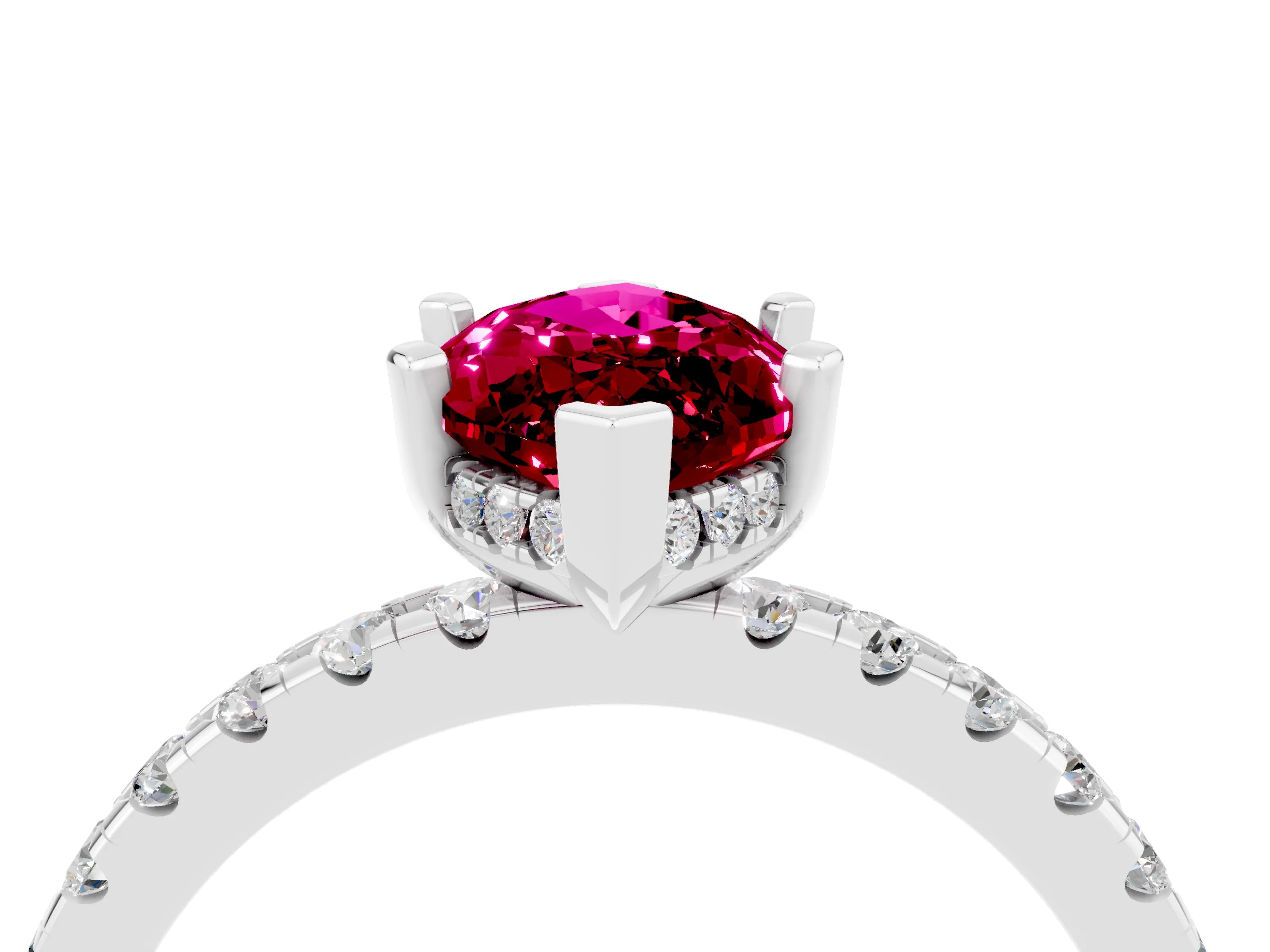 White gold Marquise Cut Garnet Solitaire Ring with Pavé Band and Four-Prong Setting_28