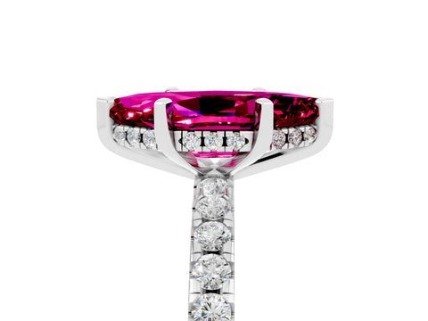 White gold Marquise Cut Garnet Solitaire Ring with Pavé Band and Four-Prong Setting_29