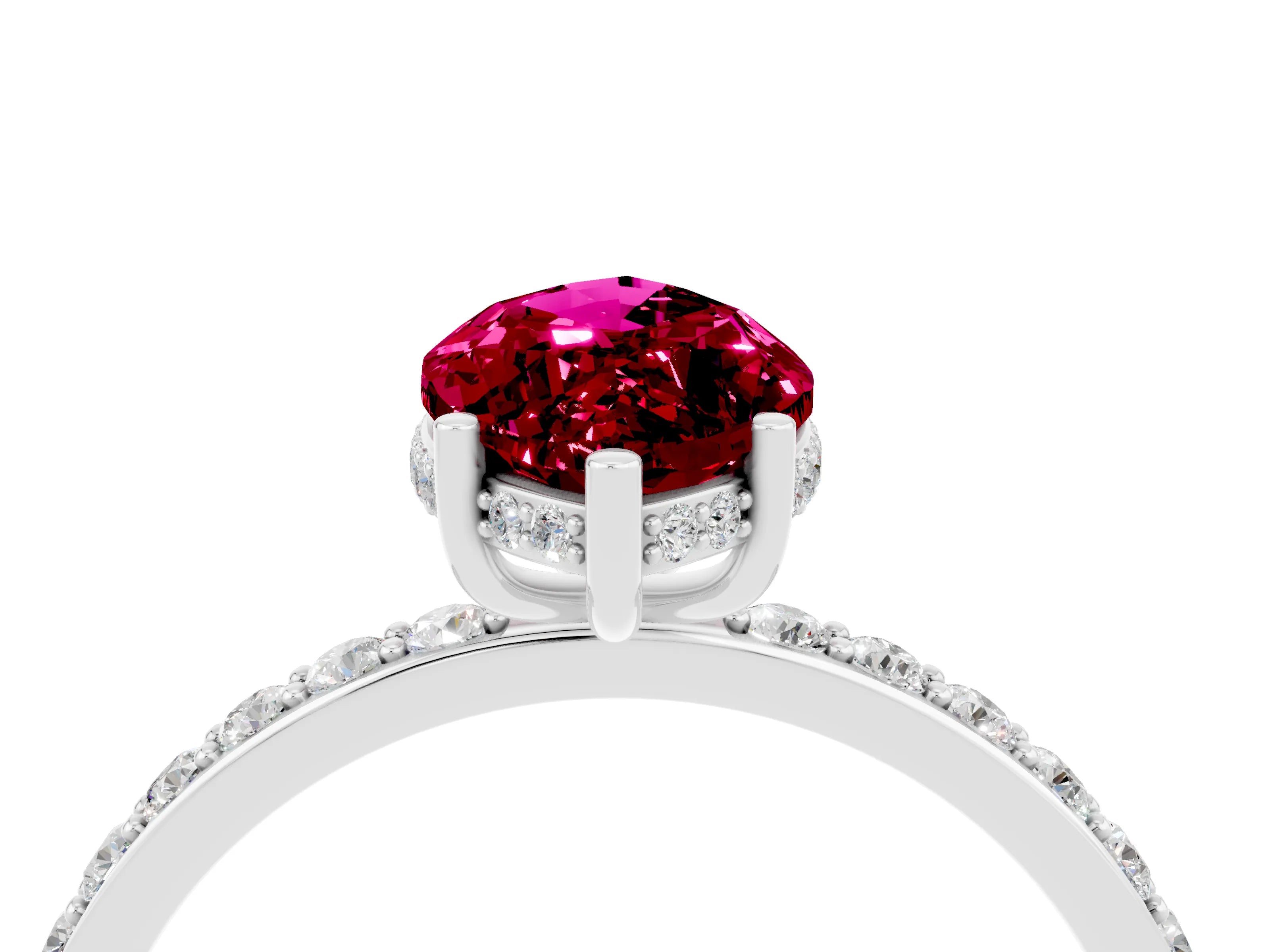 White gold Marquise Cut Garnet Solitaire Ring with Pavé Band and Hidden Halo_28