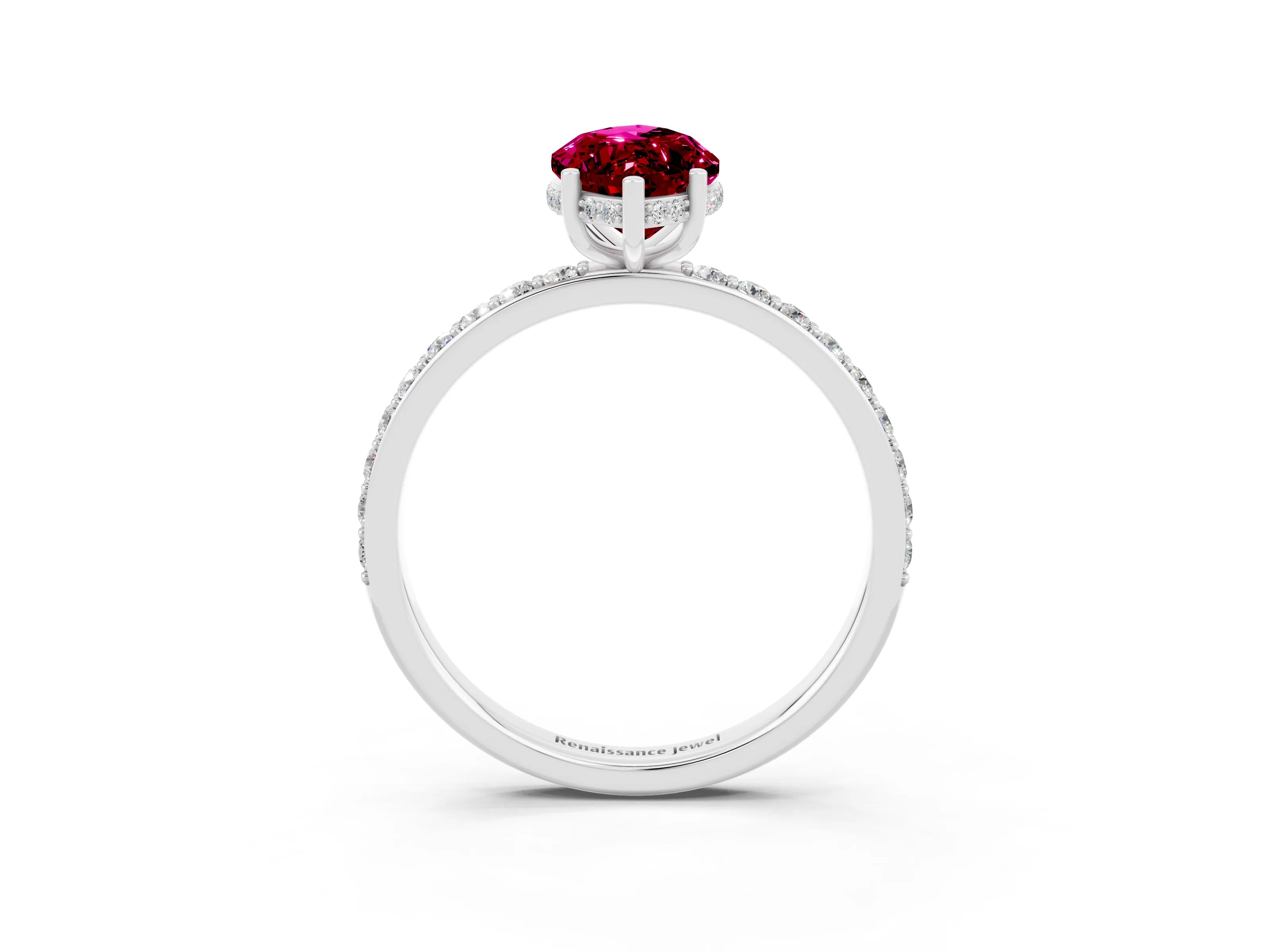 White gold Marquise Cut Garnet Solitaire Ring with Pavé Band and Hidden Halo_3