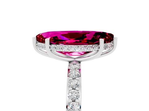 White gold Marquise Cut Garnet Solitaire Ring with Pavé Band and Hidden Halo_5