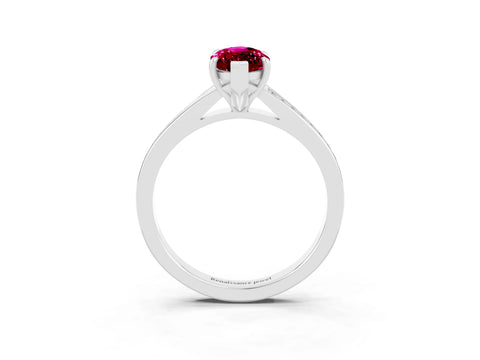 White gold Marquise Cut Garnet Solitaire Ring with Pavé Band and Prong Setting_15
