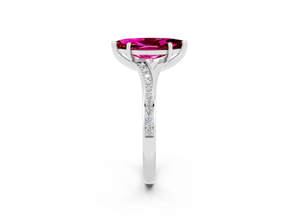 White gold Marquise Cut Garnet Solitaire Ring with Pavé Band and Prong Setting