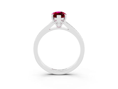 White gold Marquise Cut Garnet Solitaire Ring with Pavé Band and Prong Setting_3