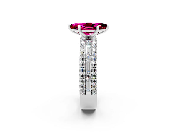 Platinum Marquise Cut Garnet Solitaire Ring with Pavé and Channel Set Band