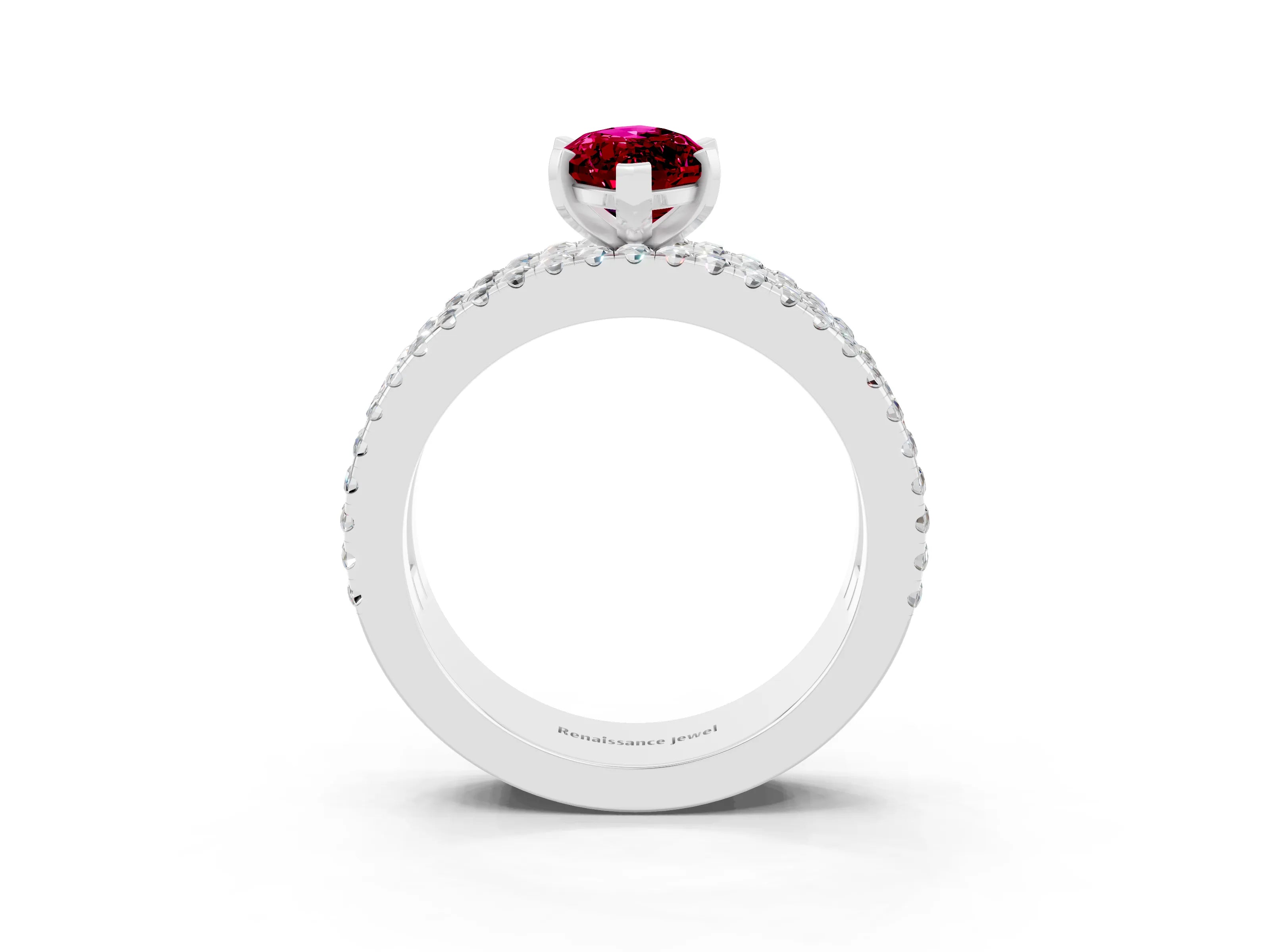 White gold Marquise Cut Garnet Solitaire Ring with Pavé and Channel Set Band_3