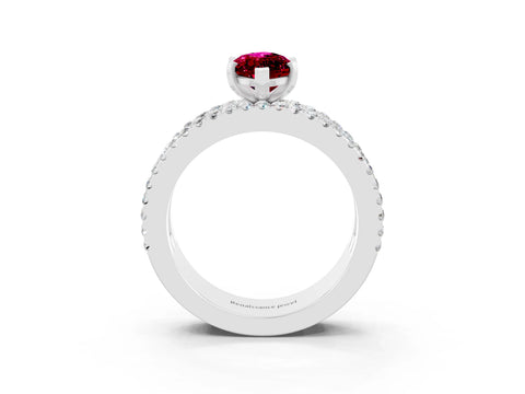 White gold Marquise Cut Garnet Solitaire Ring with Pavé and Channel Set Band_3
