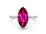 White gold Marquise Cut Garnet Solitaire Ring with Pave Band and Four Prong Setting_24