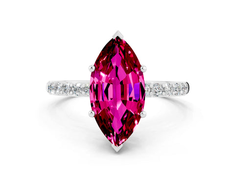 White gold Marquise Cut Garnet Solitaire Ring with Pave Band and Four Prong Setting_24