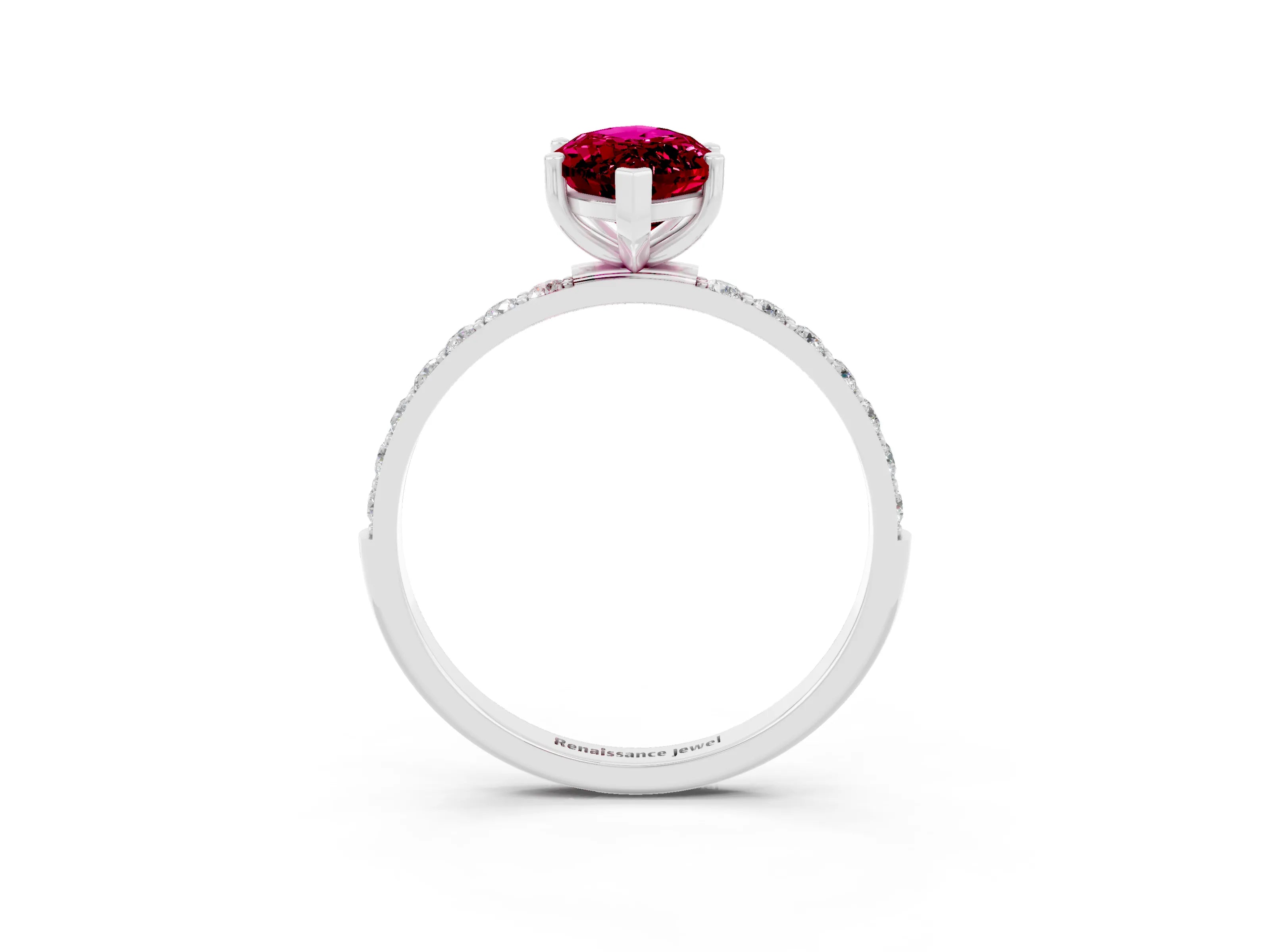 White gold Marquise Cut Garnet Solitaire Ring with Pave Band and Four Prong Setting_27