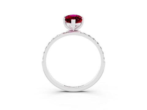 White gold Marquise Cut Garnet Solitaire Ring with Pave Band and Four Prong Setting_27