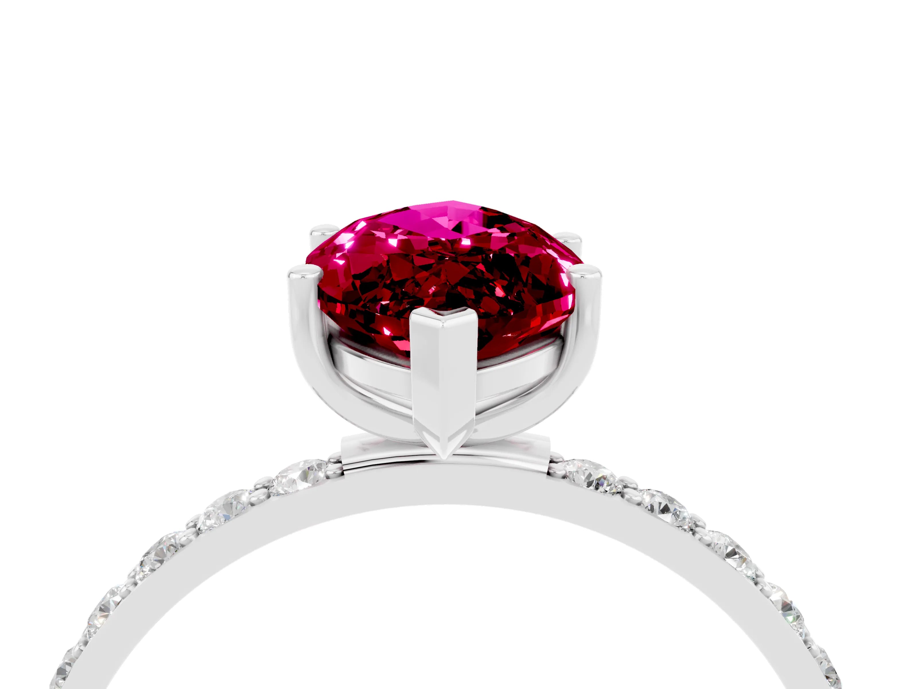 White gold Marquise Cut Garnet Solitaire Ring with Pave Band and Four Prong Setting_28