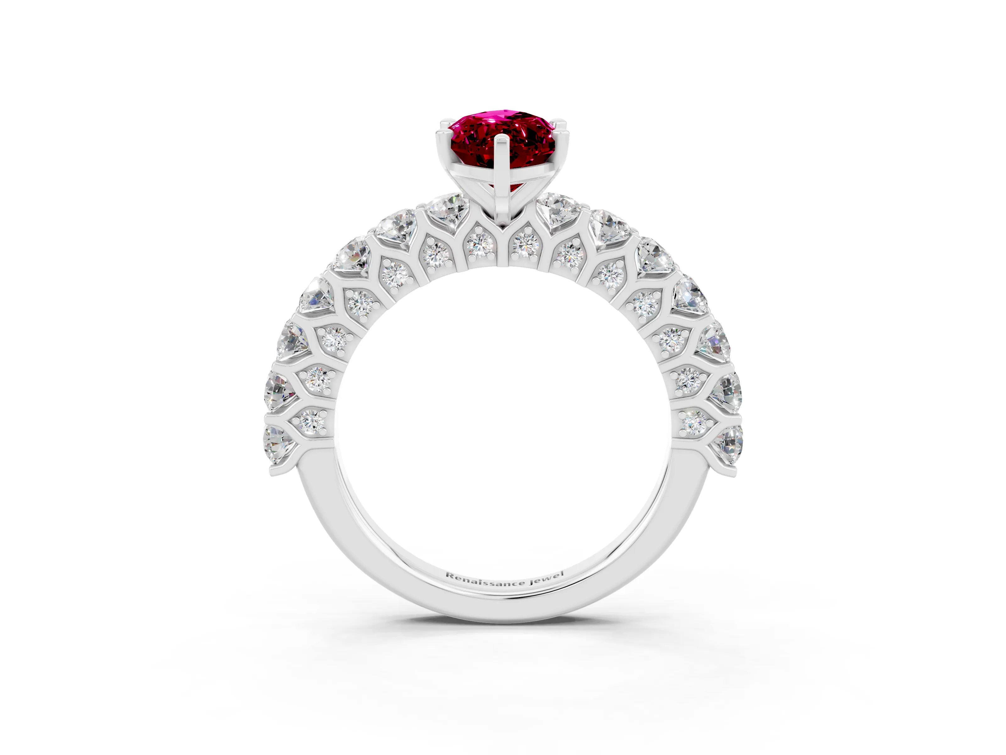 White gold Marquise Cut Garnet Solitaire Ring with Shared Prong Pavé Band and Four-Prong Setting_3