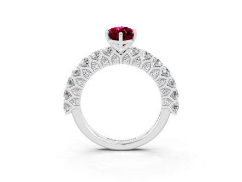White gold Marquise Cut Garnet Solitaire Ring with Shared Prong Pavé Band and Four-Prong Setting_3