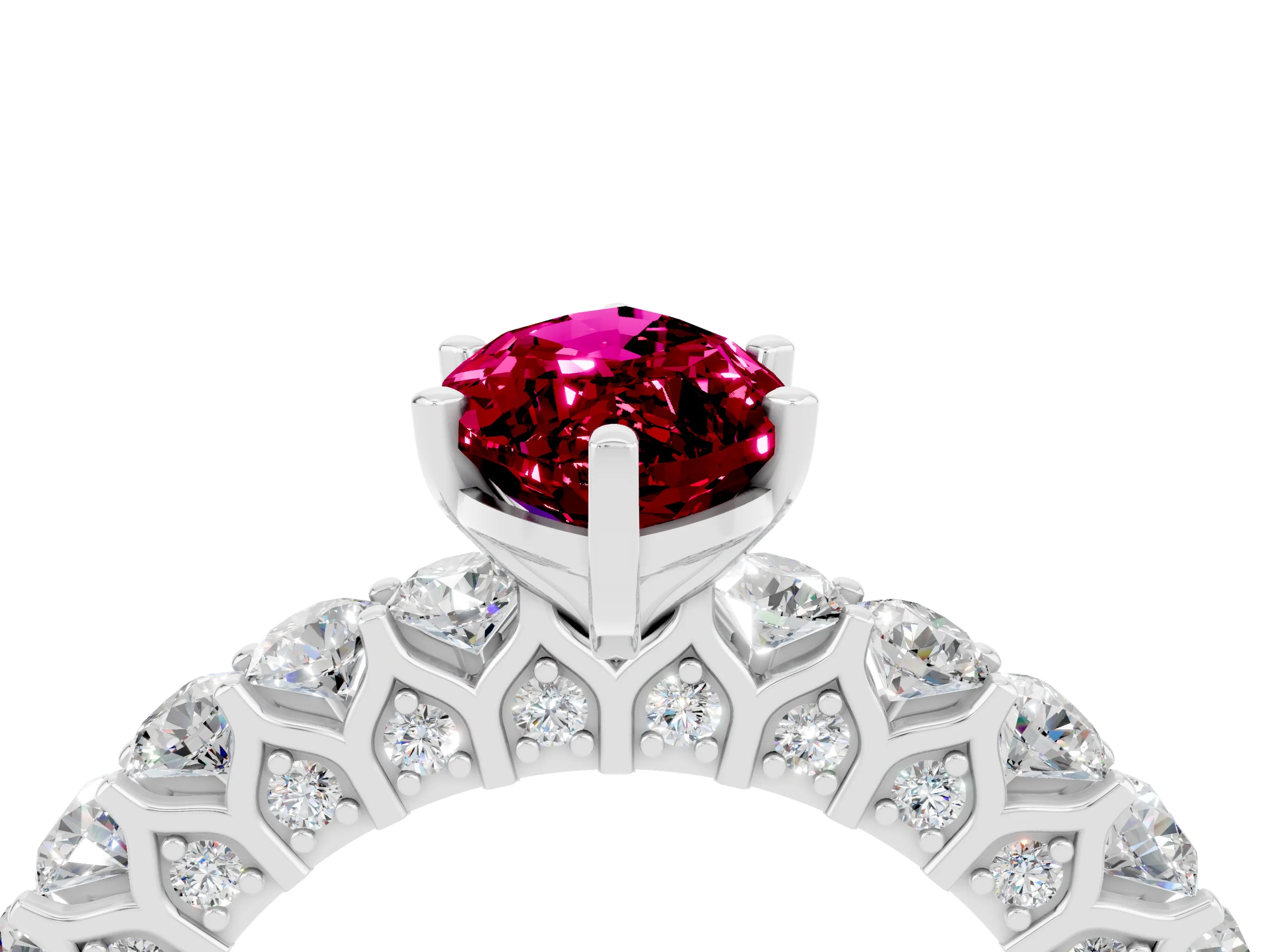 White gold Marquise Cut Garnet Solitaire Ring with Shared Prong Pavé Band and Four-Prong Setting_4