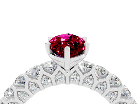 White gold Marquise Cut Garnet Solitaire Ring with Shared Prong Pavé Band and Four-Prong Setting_4