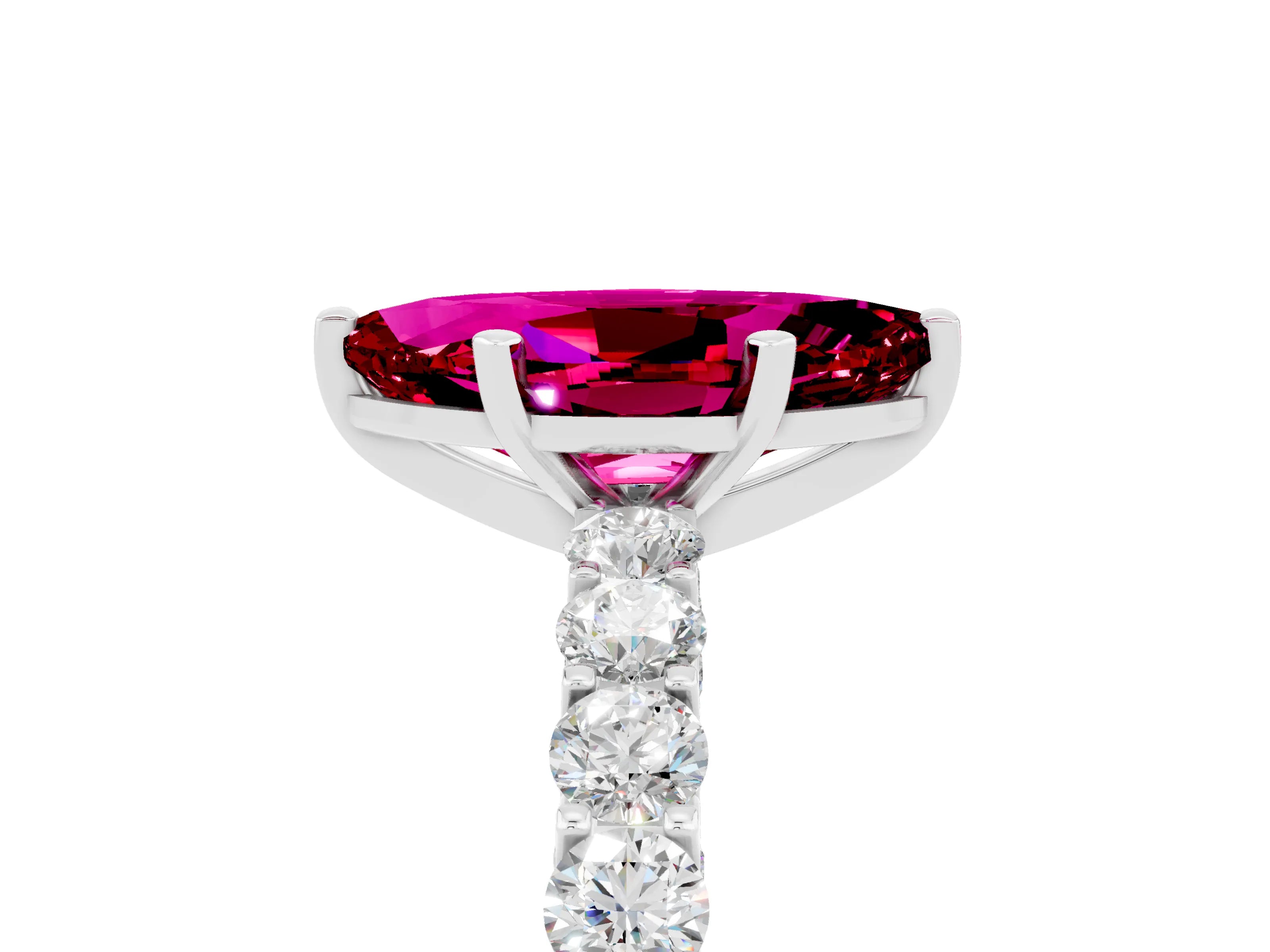 White gold Marquise Cut Garnet Solitaire Ring with Shared Prong Pavé Band and Four-Prong Setting_5