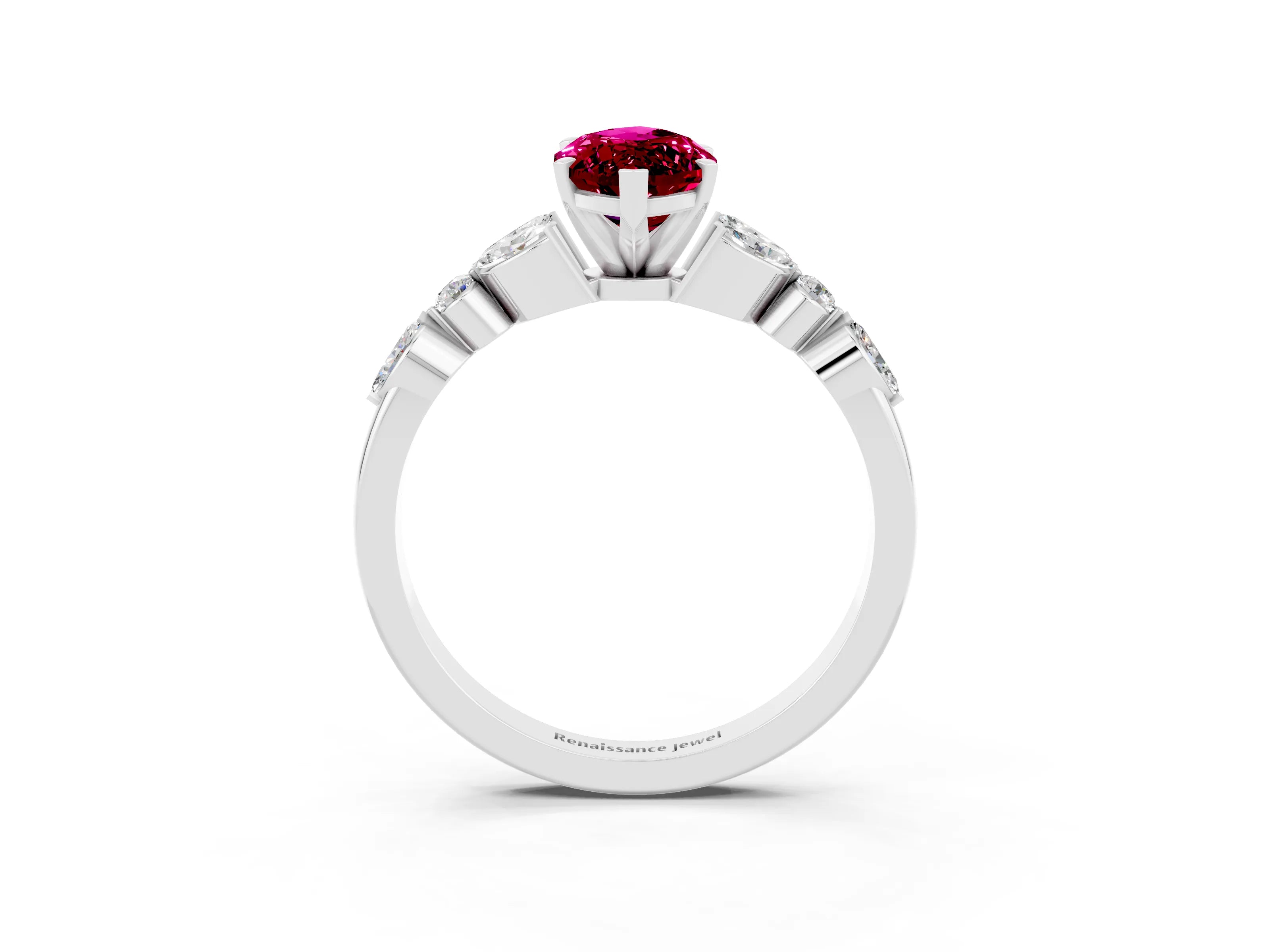 White gold Marquise Cut Garnet Solitaire Ring with Side Stones and Four-Prong Setting_46