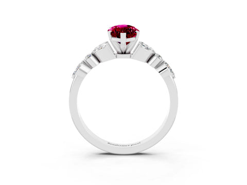 White gold Marquise Cut Garnet Solitaire Ring with Side Stones and Four-Prong Setting_46