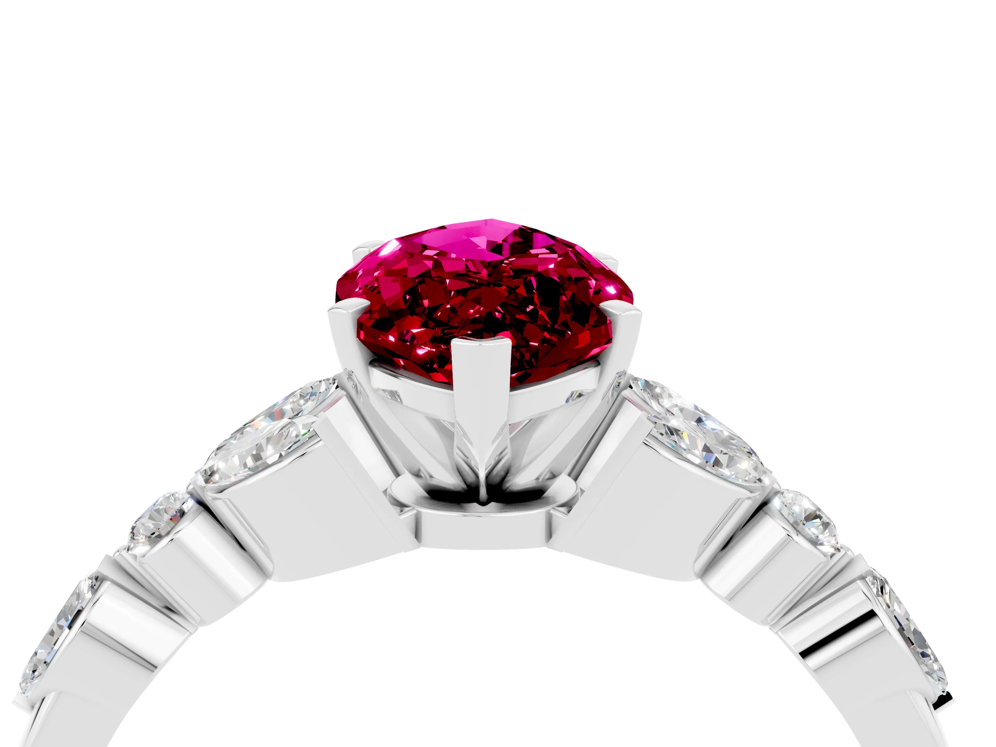 White gold Marquise Cut Garnet Solitaire Ring with Side Stones and Four-Prong Setting_47
