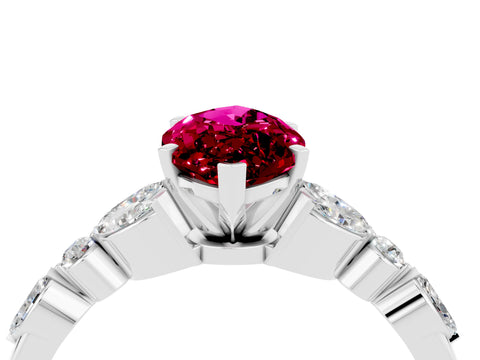 White gold Marquise Cut Garnet Solitaire Ring with Side Stones and Four-Prong Setting_47