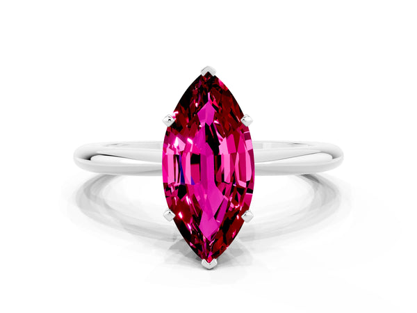 White gold Marquise Cut Garnet Solitaire Ring with Six-Prong Setting and Classic Band