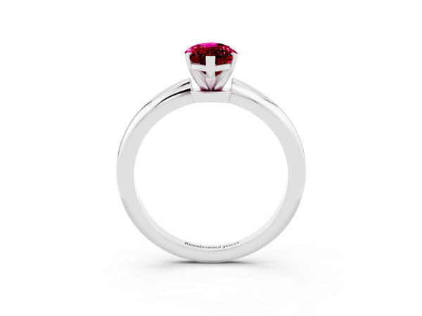 Platinum Marquise Cut Garnet Solitaire Ring with Six-Prong Setting and Classic Band