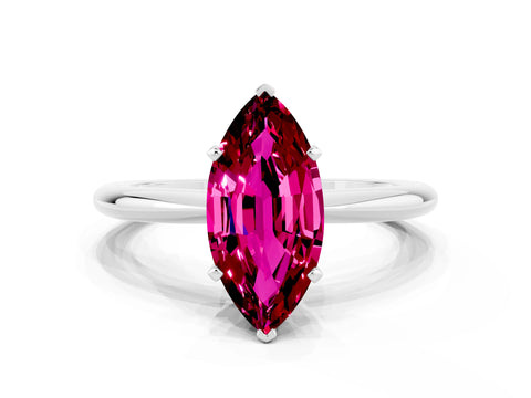 White gold Marquise Cut Garnet Solitaire Ring with Six-Prong Setting and Classic Band