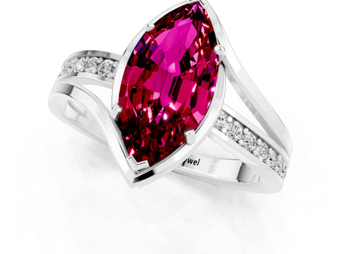 White gold Marquise Cut Garnet Solitaire Ring with Split Shank and Prong Setting_1