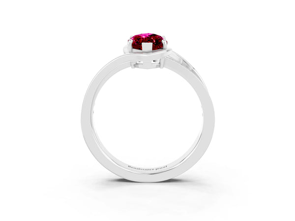 Platinum Marquise Cut Garnet Solitaire Ring with Split Shank and Prong Setting