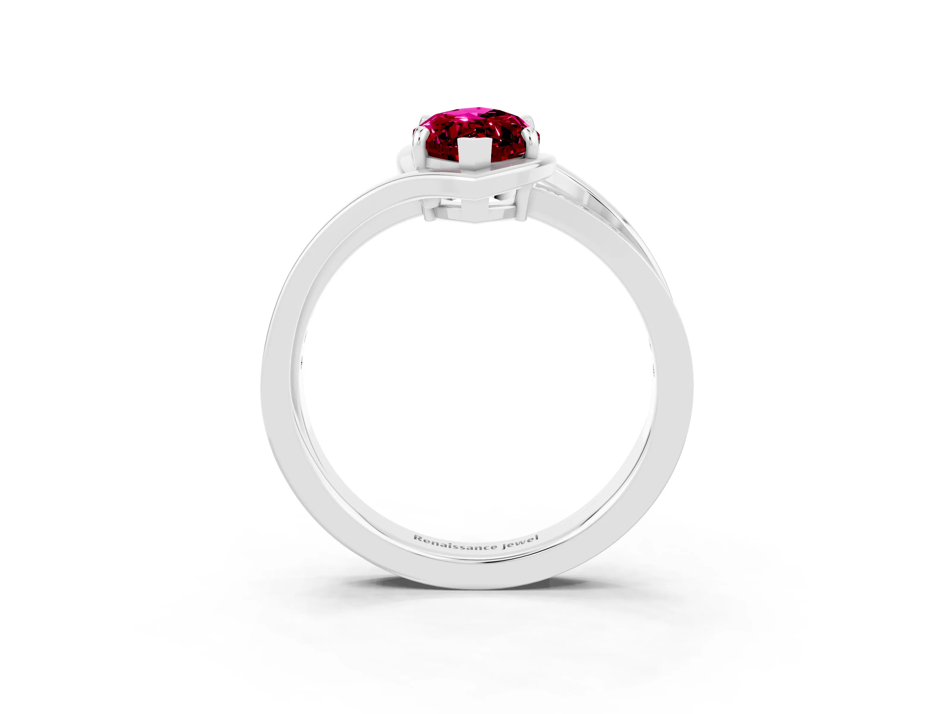 White gold Marquise Cut Garnet Solitaire Ring with Split Shank and Prong Setting_3