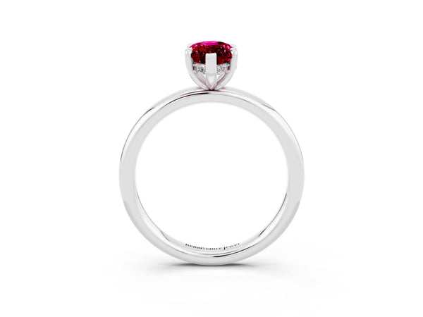 White gold Marquise Cut Garnet Solitaire Ring with Thin Band and Four-Prong Setting