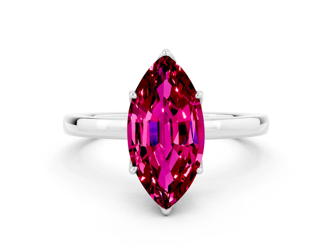 White gold Marquise Cut Garnet Solitaire Ring with Thin Band and Prong Setting_12