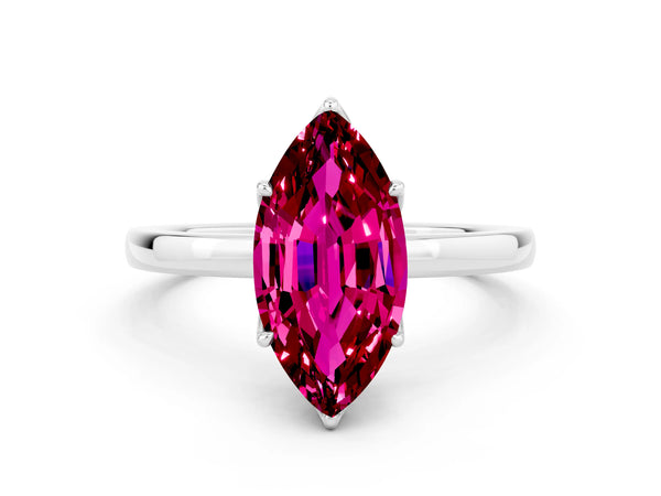 Platinum Marquise Cut Garnet Solitaire Ring with Thin Band and Prong Setting