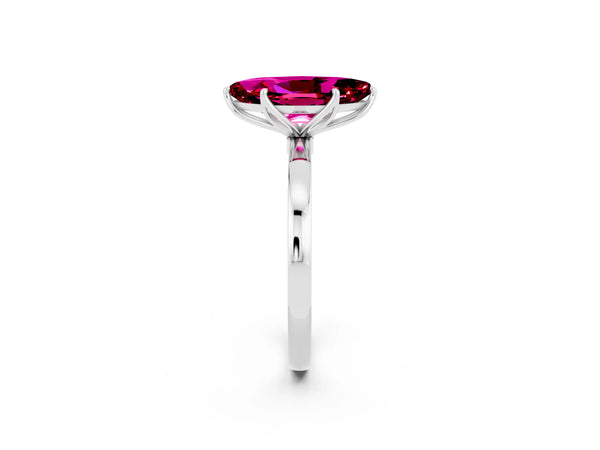 Silver Marquise Cut Garnet Solitaire Ring with Thin Band and Prong Setting