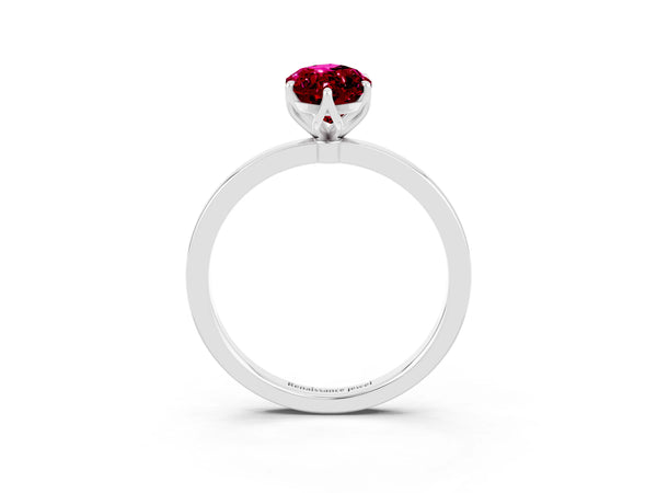 Platinum Marquise Cut Garnet Solitaire Ring with Thin Band and Prong Setting