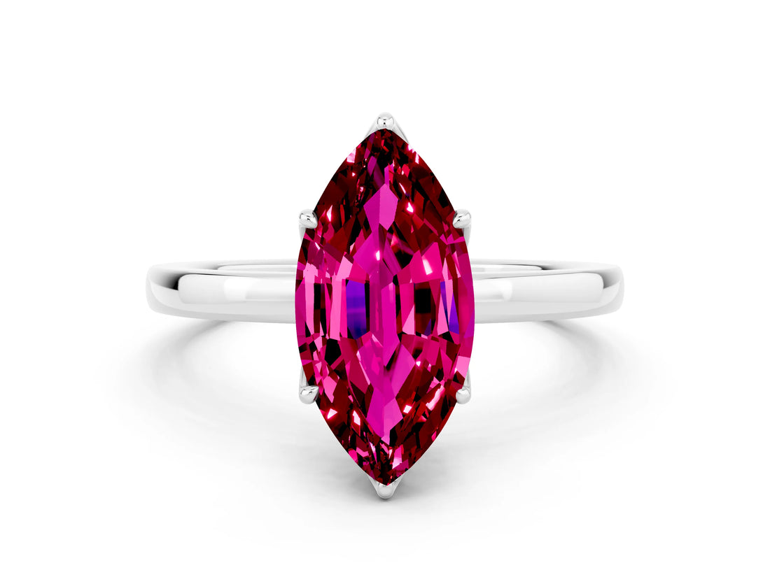 White gold Marquise Cut Garnet Solitaire Ring with Thin Band and Prong Setting_36